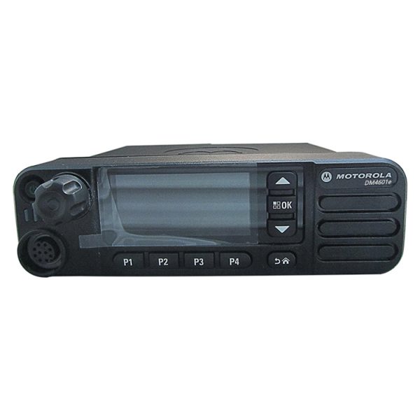 Motorola DM4601E mobile radio front view with full color display showing 1000 channel DMR operation with GNSS and Bluetooth