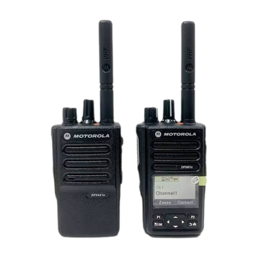 Motorola DP3661e portable communication radio — 5-line colour display DMR handheld with antenna and belt clip