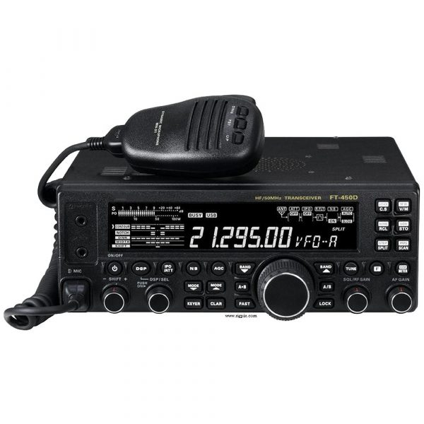 Yaesu FT-450D HF/50 MHz all-mode transceiver with illuminated front panel keys and main dial